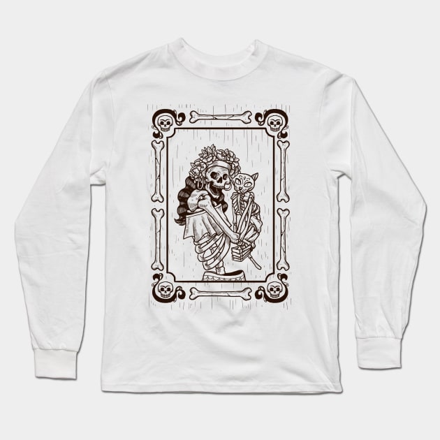 Dia De Los Muertos Cat Lady Long Sleeve T-Shirt by MCAL Tees